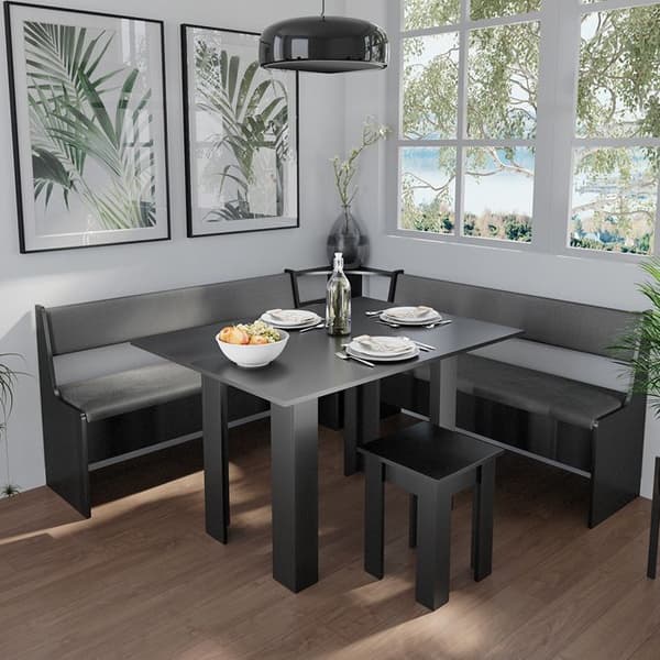 Roman hörnbänkgrupp, 180 x 41,5 cm med bord, Svart, Vicco