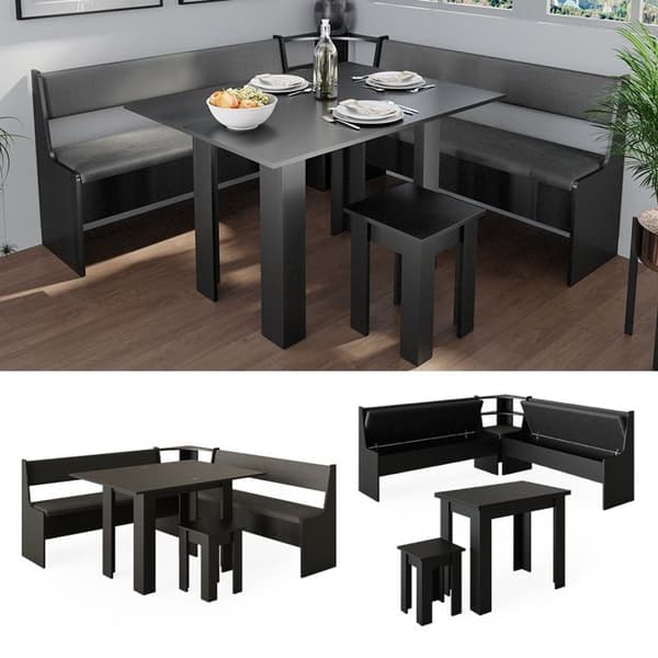 Roman hörnbänkgrupp, 180 x 41,5 cm med bord, Svart, Vicco