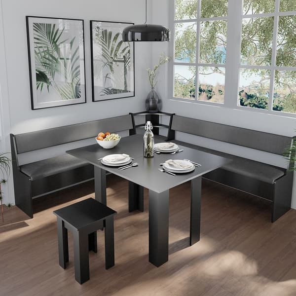 Roman hörnbänkgrupp, 210 x 41,5 cm med bord, Svart, Vicco