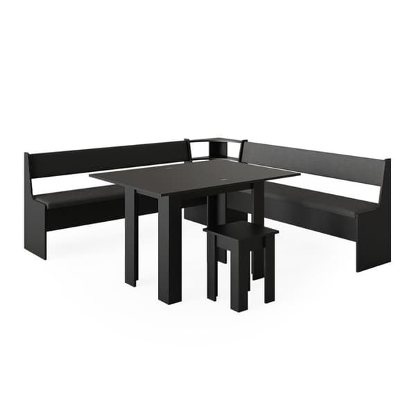 Roman hörnbänkgrupp, 210 x 41,5 cm med bord, Svart, Vicco