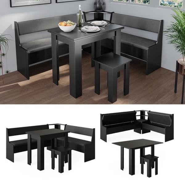 Roman hörnbänkgrupp, 150 x 41,5 cm med bord, Svart, Vicco