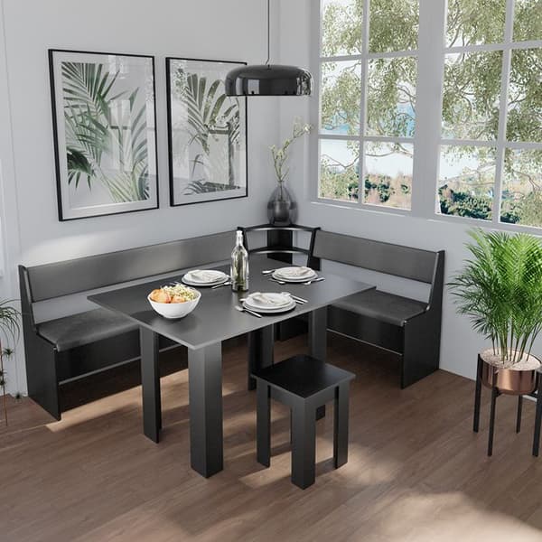 Roman hörnbänkgrupp, 150 x 41,5 cm med bord, Svart, Vicco