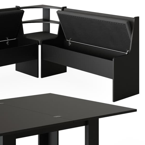 Roman hörnbänkgrupp, 150 x 41,5 cm med bord, Svart, Vicco