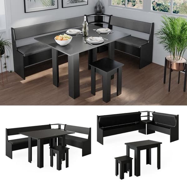 Roman hörnbänkgrupp, 150 x 41,5 cm med bord, Svart, Vicco