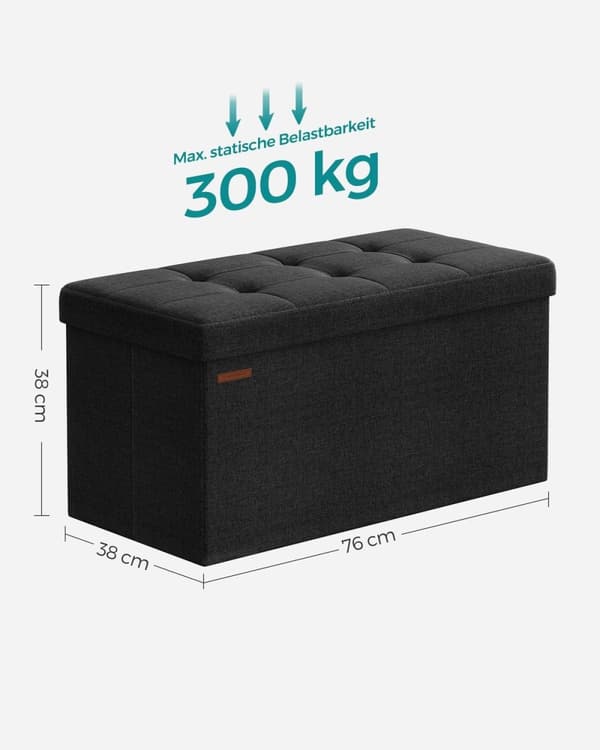 Rootz 1 -säilytys ottomaani - Istuinarkku - Suuri jakkara - MDF ja vaahtomuovi - Pellavajäljitelmä - 38 cm x 76 cm x 38 cm - Musta - 5,6 kg - 300 kg K
