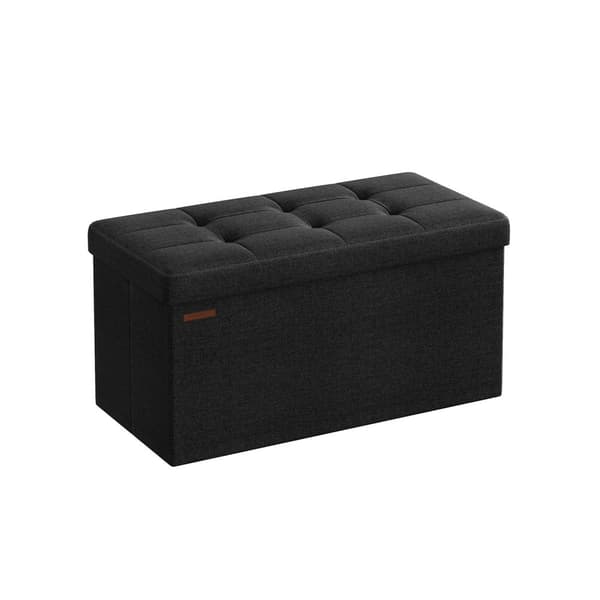 Rootz 1 -säilytys ottomaani - Istuinarkku - Suuri jakkara - MDF ja vaahtomuovi - Pellavajäljitelmä - 38 cm x 76 cm x 38 cm - Musta - 5,6 kg - 300 kg K