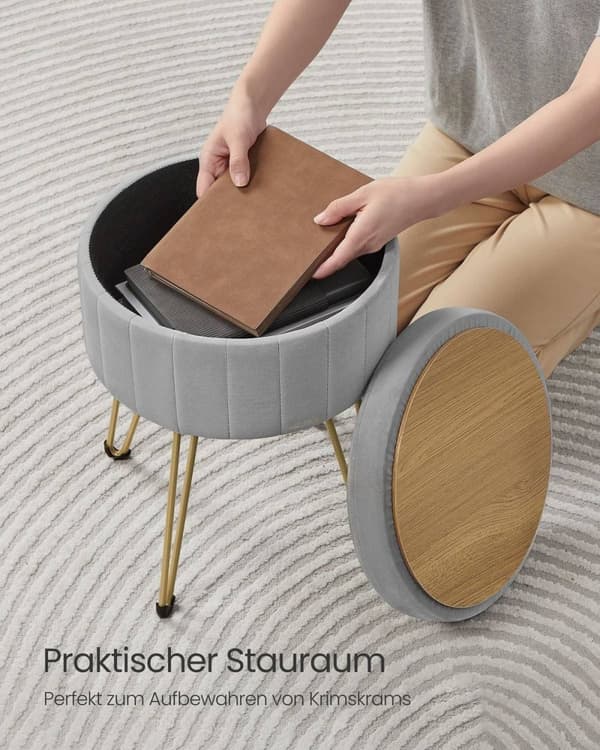 Rootz Dove Grey Velvet Pall - Rund Ottoman - Puff - 25D skum - MDF - Stål - 39cm x 44,4cm - Lättvikt 3,3kg - 136kg Kapacitet