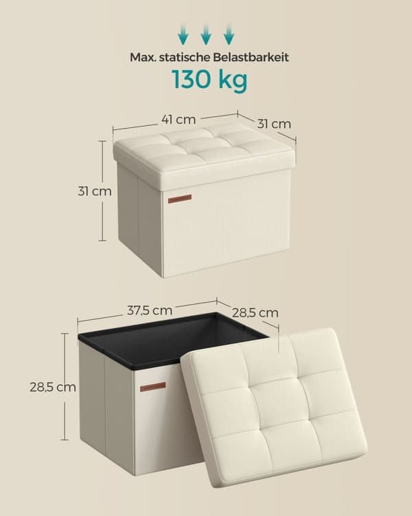 Rootz Cream White Istuinarkku - Säilytyslaatikko - Ottomaanien - MDF - Pellava - Korkean kimmoisuuden vaahtomuovi - 31cm x 41cm x 31cm