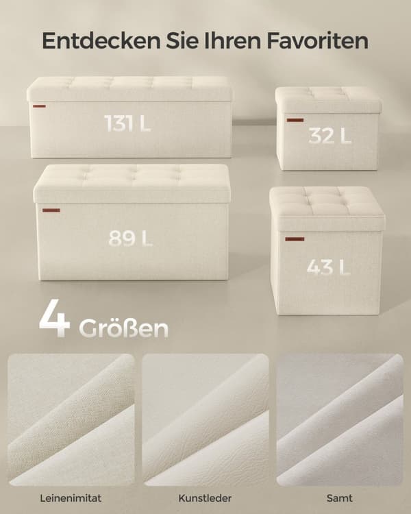 Rootz Cream White Istuinarkku - Säilytyslaatikko - Ottomaanien - MDF - Pellava - Korkean kimmoisuuden vaahtomuovi - 31cm x 41cm x 31cm