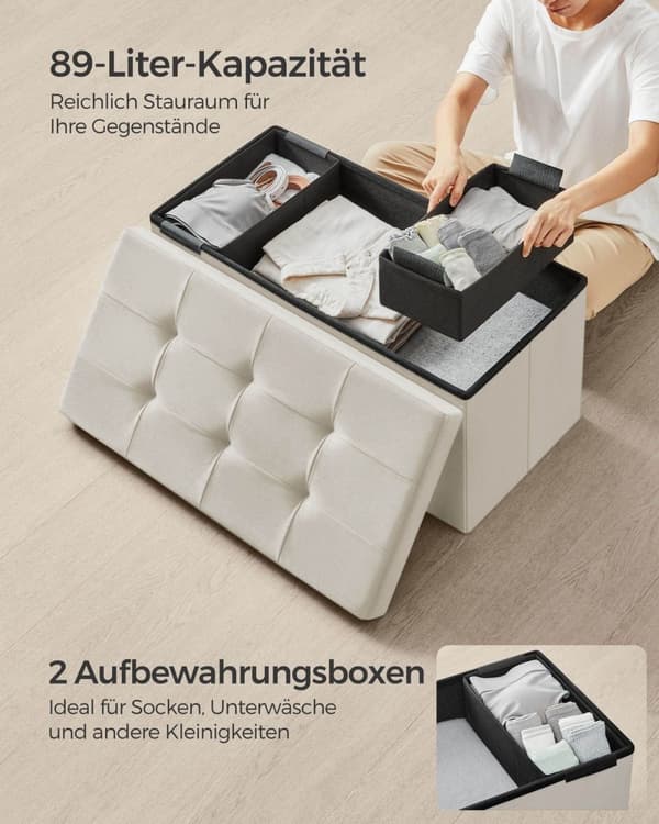Rootz Cream White Istuinrinta - Säilytys ottomaanit - Pehmustettu penkki - MDF Velvet Foam - 38cm x 76cm x 38cm - 5,6kg - 300kg Kapasiteetti