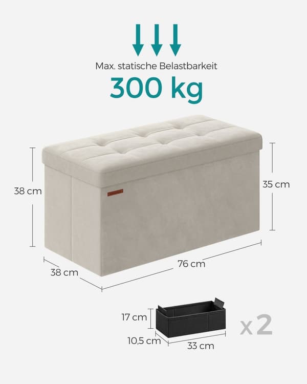 Rootz Cream White Istuinrinta - Säilytys ottomaanit - Pehmustettu penkki - MDF Velvet Foam - 38cm x 76cm x 38cm - 5,6kg - 300kg Kapasiteetti