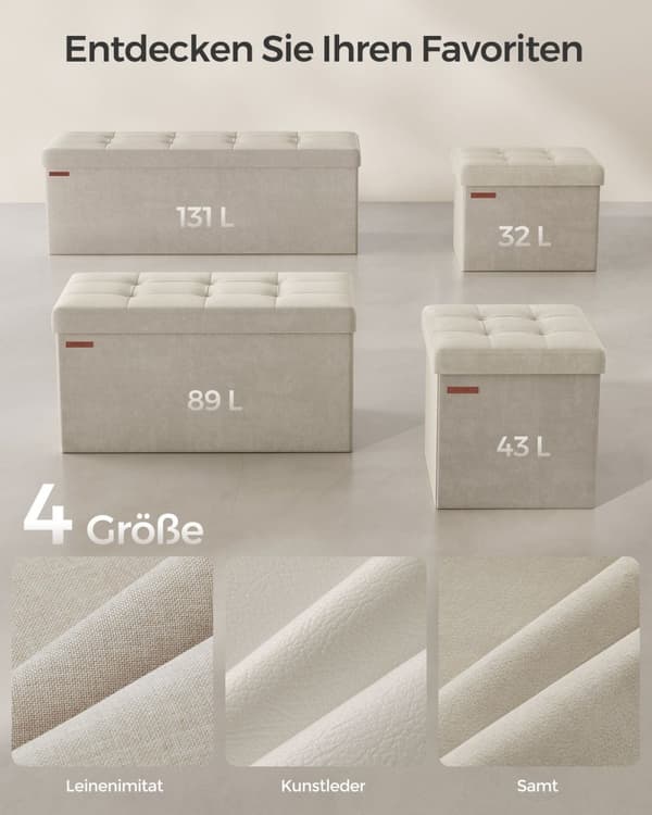 Rootz Cream White Istuinrinta - Säilytys ottomaanit - Pehmustettu penkki - MDF Velvet Foam - 38cm x 76cm x 38cm - 5,6kg - 300kg Kapasiteetti