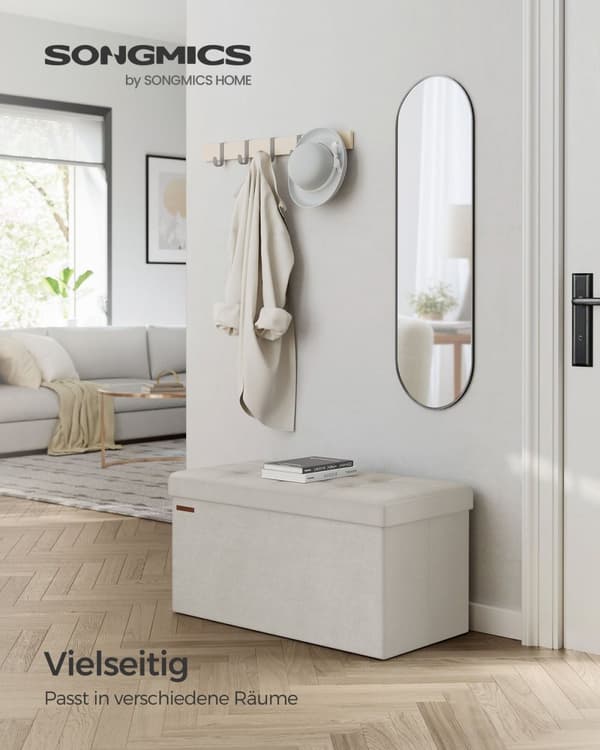 Rootz Cream White Istuinrinta - Säilytys ottomaanit - Pehmustettu penkki - MDF Velvet Foam - 38cm x 76cm x 38cm - 5,6kg - 300kg Kapasiteetti