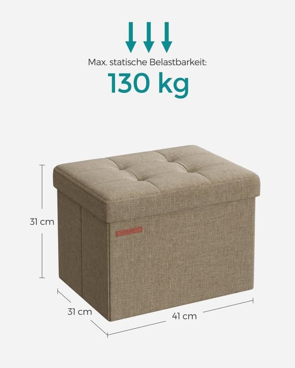 Rootz Light Taupe -istuinarkku - Ottomaanien jakkara - Säilytyspenkki - Pellavajäljitelmä - MDF - 31cm x 41cm x 31cm - Tilavuus 32L