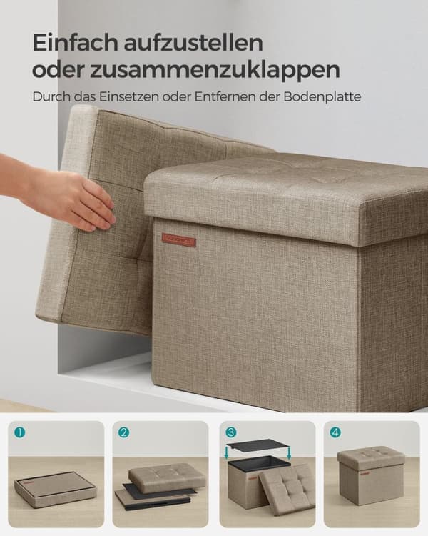 Rootz Light Taupe -istuinarkku - Ottomaanien jakkara - Säilytyspenkki - Pellavajäljitelmä - MDF - 31cm x 41cm x 31cm - Tilavuus 32L