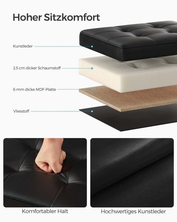 Rootz-istuinarkku - Säilytys ottomaani - Jalkarahi - Monikäyttöinen - 31 cm x 41 cm x 31 cm - Tyylikäs muotoilu - PU/MDF/vaahto - 2,1 kg