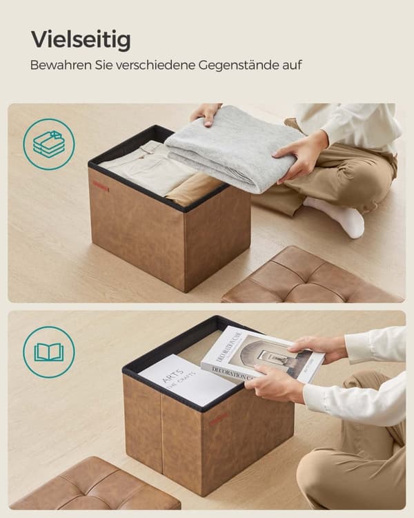 Rootz Coffee Brown PU sædekiste - Opbevaring Ottoman - Fodskammel - Medium Density Fiberboard - 31 cm x 41 cm x 31 cm - 2,1 kg - 130 kg Kapacitet