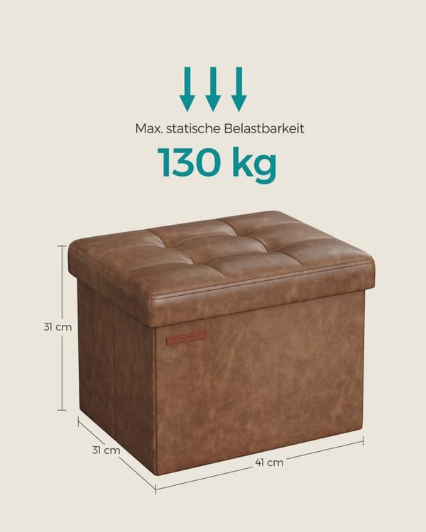 Rootz Coffee Brown PU sædekiste - Opbevaring Ottoman - Fodskammel - Medium Density Fiberboard - 31 cm x 41 cm x 31 cm - 2,1 kg - 130 kg Kapacitet