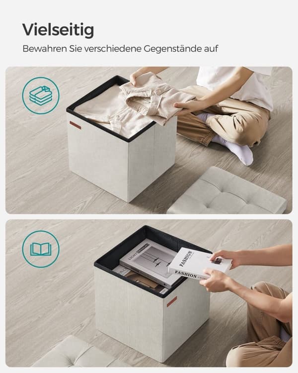Rootz Velvet Seat Chest - Creme Ottoman - Opbevaringsskammel - MDF & skumpolstret - 38 cm x 38 cm x 38 cm - 2,5 kg Vægt - 300 kg Kapacitet
