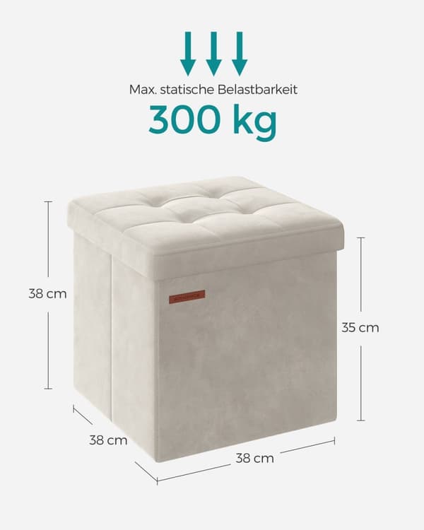 Rootz Velvet Seat Chest - Creme Ottoman - Opbevaringsskammel - MDF & skumpolstret - 38 cm x 38 cm x 38 cm - 2,5 kg Vægt - 300 kg Kapacitet