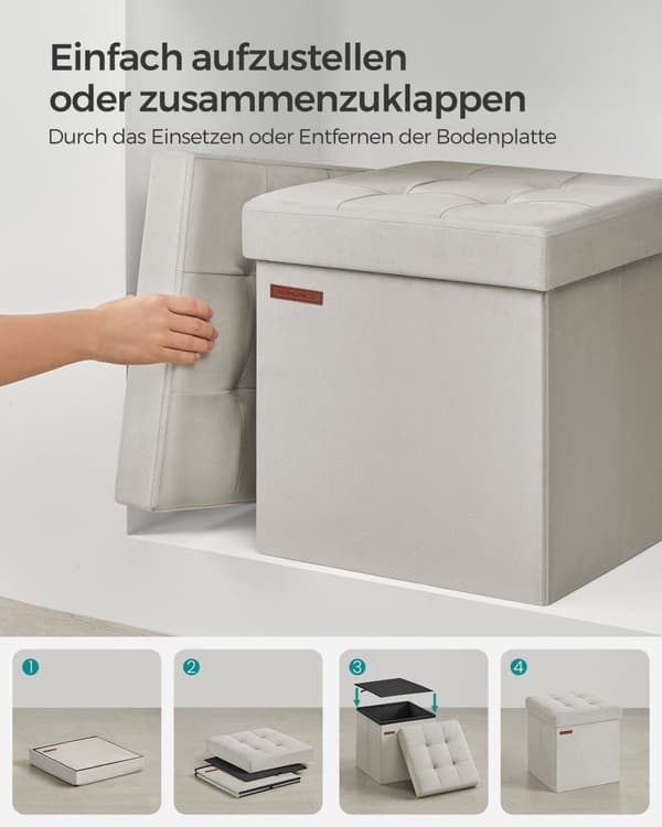 Rootz Velvet Seat Chest - Creme Ottoman - Opbevaringsskammel - MDF & skumpolstret - 38 cm x 38 cm x 38 cm - 2,5 kg Vægt - 300 kg Kapacitet