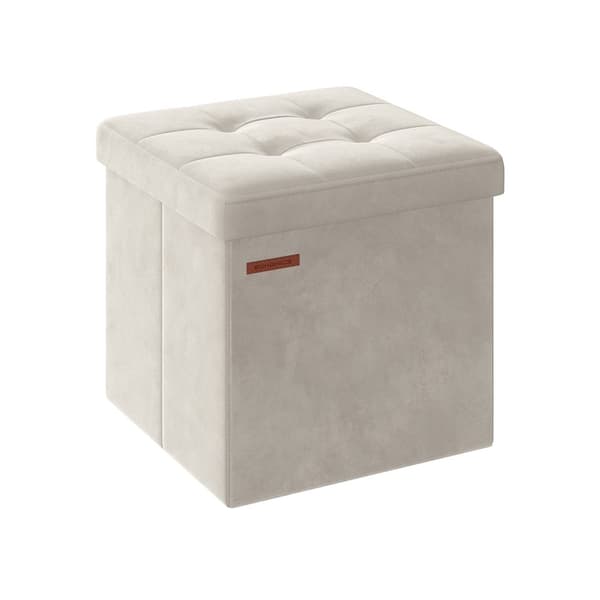 Rootz Velvet Seat Chest - Creme Ottoman - Opbevaringsskammel - MDF & skumpolstret - 38 cm x 38 cm x 38 cm - 2,5 kg Vægt - 300 kg Kapacitet