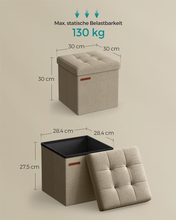 Rootz-istuimen rintakehä - Säilytysjakkara - Jalkatuki - MDF ja pellava - 25D Foam - 30cm x 30cm x 30cm