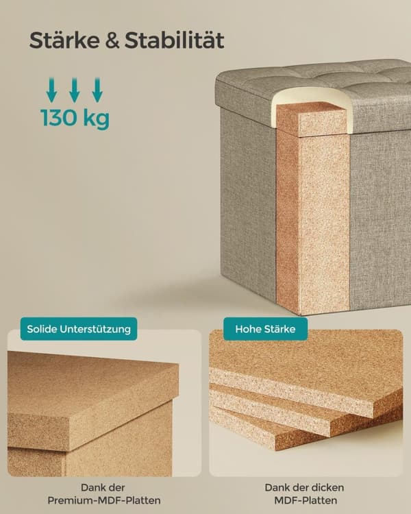 Rootz-istuimen rintakehä - Säilytysjakkara - Jalkatuki - MDF ja pellava - 25D Foam - 30cm x 30cm x 30cm