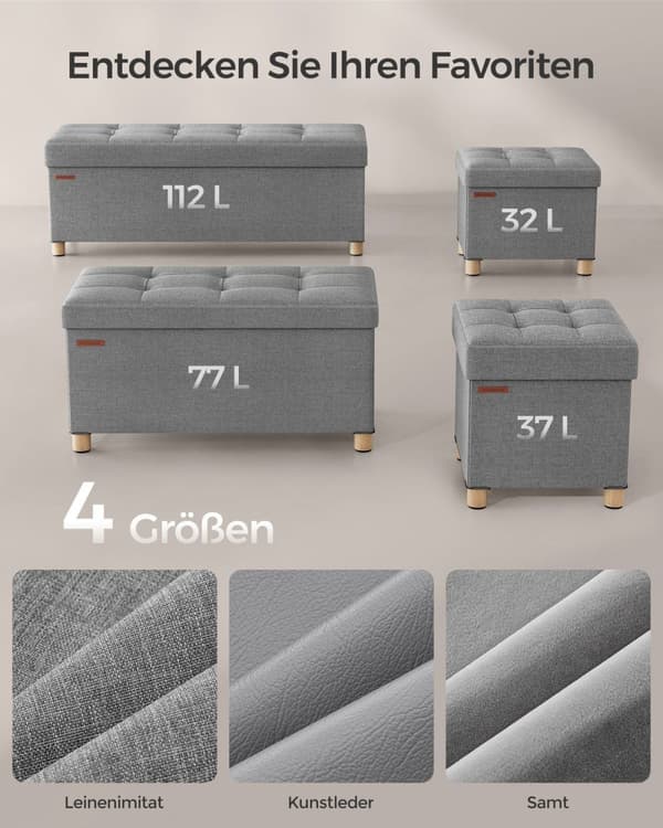 Rootz sæde kisteopbevaring Ottoman - Duegrå - MDF - Imiteret linned - 25D skum - 32 cm x 40 cm x 33,5 cm - 32L Kapacitet