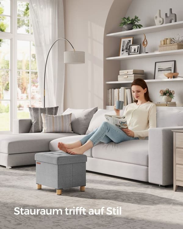 Rootz sæde kisteopbevaring Ottoman - Duegrå - MDF - Imiteret linned - 25D skum - 32 cm x 40 cm x 33,5 cm - 32L Kapacitet