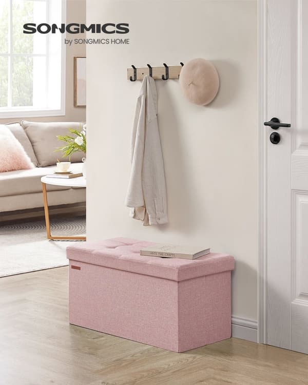 Rootz Storage Ottoman Bänk - Rosa fotpall - Stoppad sitslåda - Medium Density Fiberboard - 38cm x 76cm x 38cm - 25D-skum