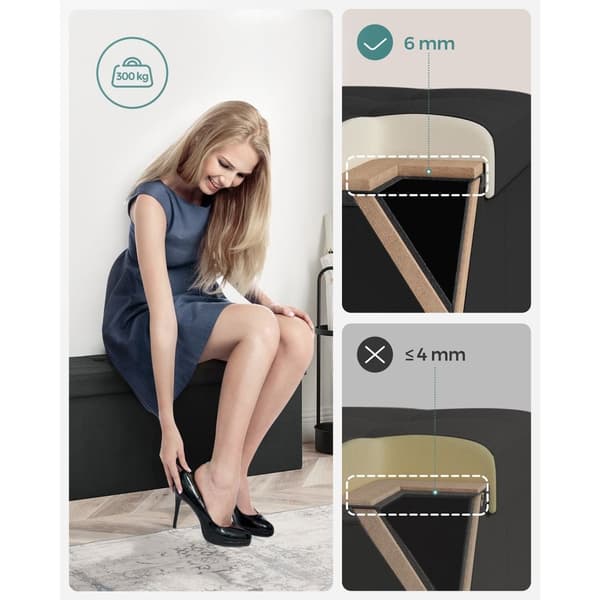 Rootz opbevaring osmannisk bænk - Sort - Imiteret linned - MDF - Skum - 110 cm x 38 cm x 38 cm - 300 kg Kapacitet