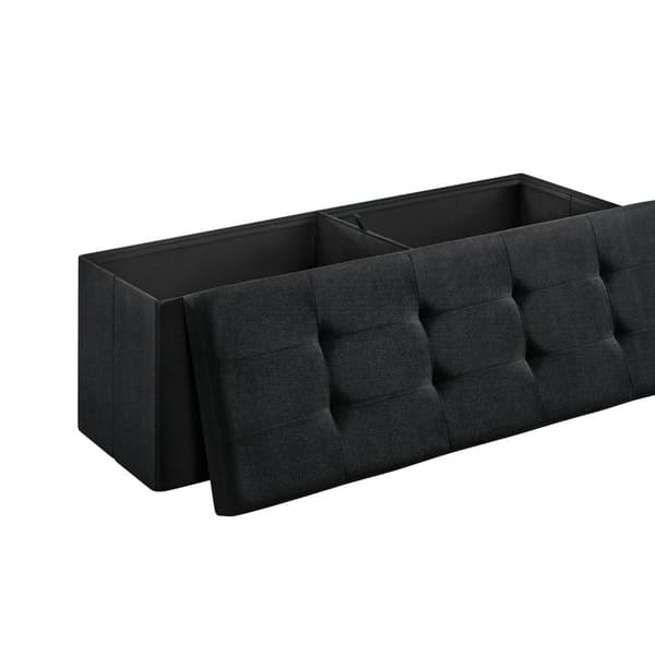 Rootz Storage Ottomaanien penkki - Musta - Pellavajäljitelmä - MDF - Vaahtomuovi - 110cm x 38cm x 38cm - Kapasiteetti 300kg