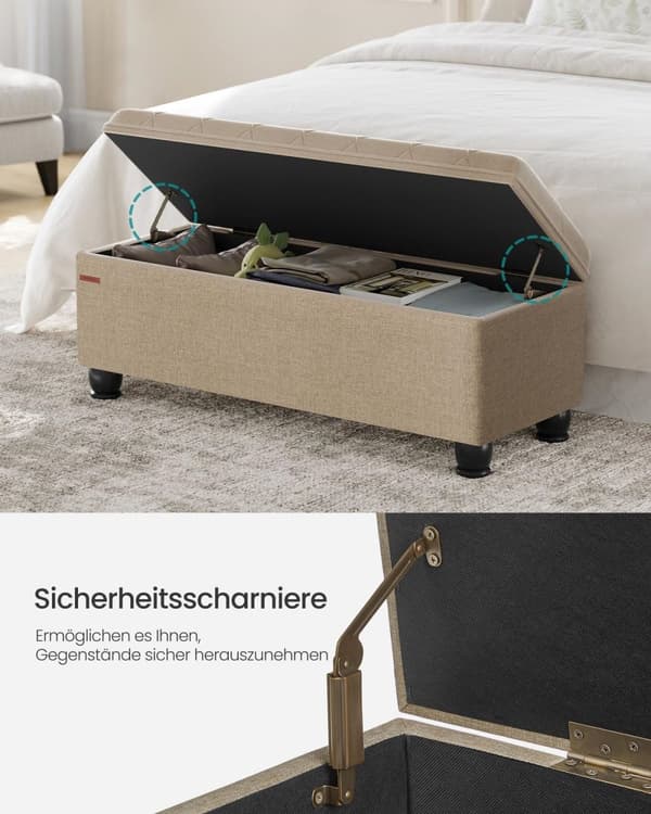 Rootz Storage Ottomaanien penkki - Camel Brown - Jalkatuki - Tavaratila - MDF ja vaahtomuovi - 45cm x 118cm x 45cm - Kapasiteetti 150kg