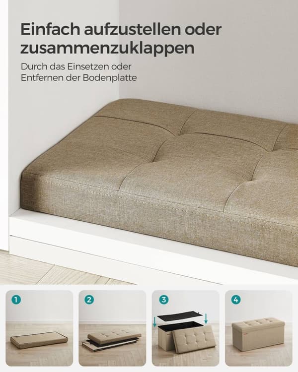 Rootz stoppad förvaringsottoman - Sittbröst - Fotpall - Linnetyg - 38cm x 76cm x 38cm