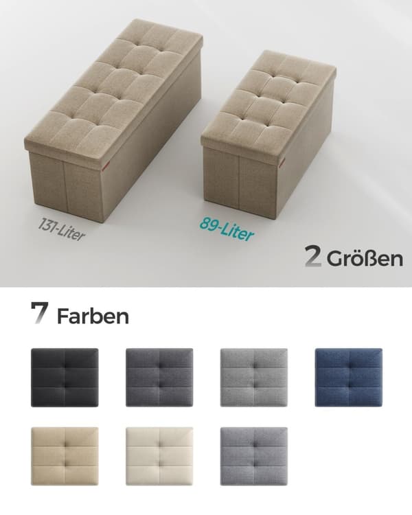Rootz stoppad förvaringsottoman - Sittbröst - Fotpall - Linnetyg - 38cm x 76cm x 38cm