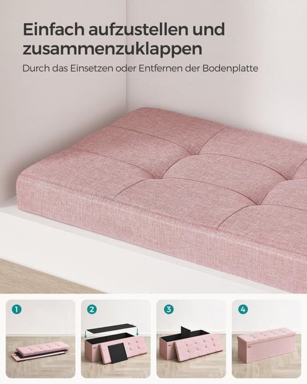 Rootz Pink osmannisk opbevaringsbænk - MDF polstret sæde - hørfinish - Høj modstandsdygtig skum - 38 cm x 110 cm x 38 cm - 300 kg Kapacitet