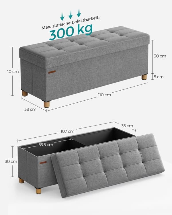 Rootz-istuinarkku - Säilytyspenkki - Ottomaanit - Pellavakangas - 38cm x 110cm x 40cm - Vaahtomuovipehmuste - MDF - Tilavuus 112L