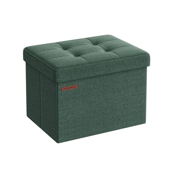 Rootz Vintage Green Storage Ottoman - Jalkatuki jakkara - Ottomaanien penkki - MDF - Pellava - Erittäin kestävä vaahto - 31 cm x 41 cm x 31 cm
