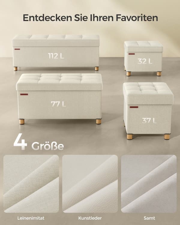 Rootz Storage Ottoman Bänk - Sittbröst - Fotstöd - MDF - Imiterat linne - 25D skum - 38cm x 110cm x 40cm