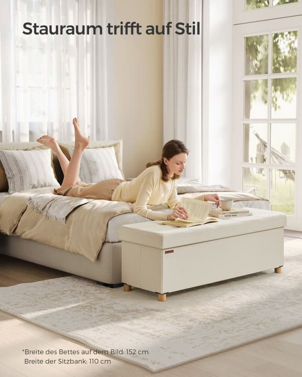 Rootz Storage Ottoman Bänk - Sittbröst - Fotstöd - MDF - Imiterat linne - 25D skum - 38cm x 110cm x 40cm