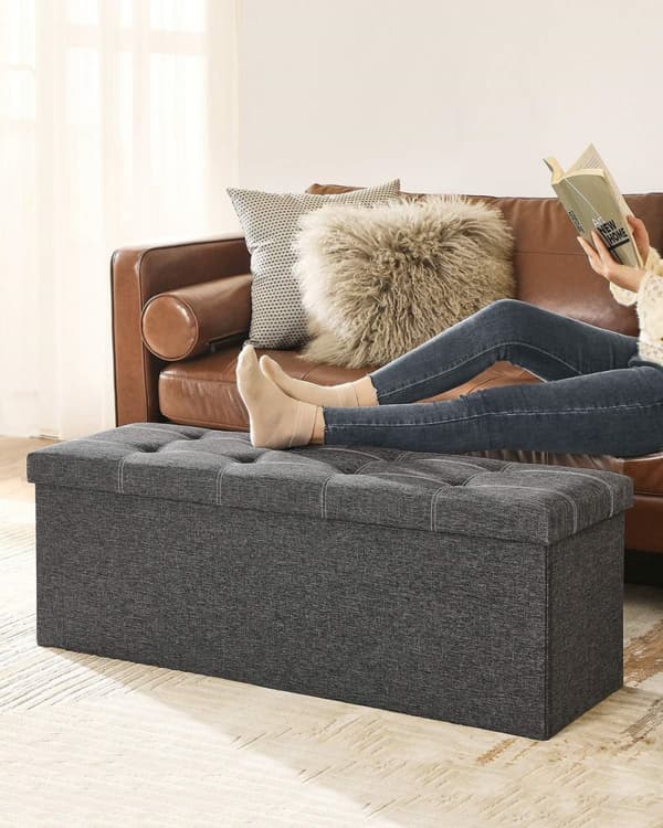 Rootz-istuinarkku - Ottomaanien penkki - Säilytyspenkki - MDF-rakenne - Pellavapäällisen jäljitelmä - 110cm x 38cm x 38cm