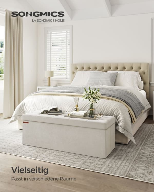 Rootz Velvet -istuinarkku - Säilytyspenkki - Ottomaanit - MDF-rakenne - 38 cm x 110 cm x 38 cm - Kermanvalkoinen - Tilavuus 131 litraa