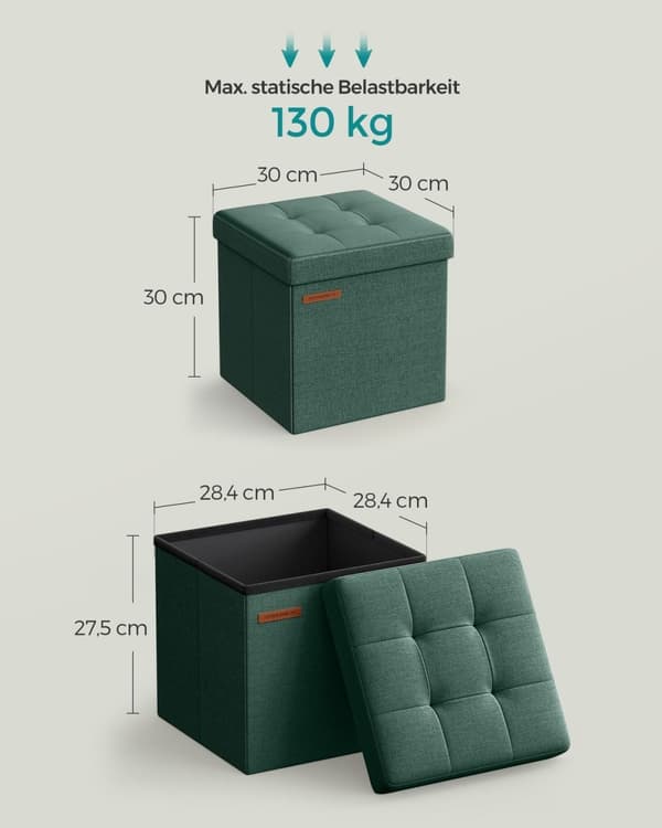 Rootz Vintage Green Seat Rinta - Säilytys ottomaanit - Jalkatuki - MDF jäljitelmä pellava - 25D Foam - 30cm x 30cm x 30cm - 1,6kg - 130kg Kapasiteetti