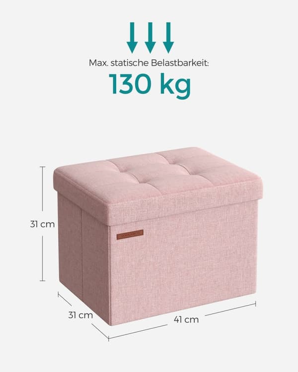 Rootz Pastel Pink sædekiste - Opbevaring osmannisk - Legetøjskasse - Imiteret linnedmateriale - MDF-konstruktion - 31 cm x 41 cm x 31 cm