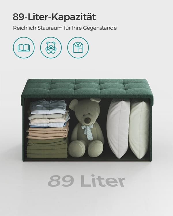 Rootz Vintage Green Seat Rinta - Säilytys ottomaani - Pehmustettu jakkara - MDF-rakenne - 38cm x 76cm x 38cm