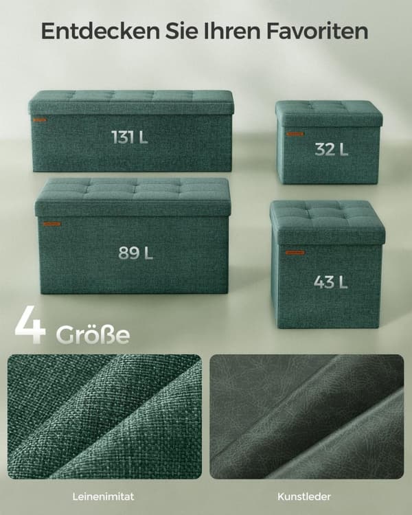 Rootz Vintage Green Seat Rinta - Säilytys ottomaani - Pehmustettu jakkara - MDF-rakenne - 38cm x 76cm x 38cm