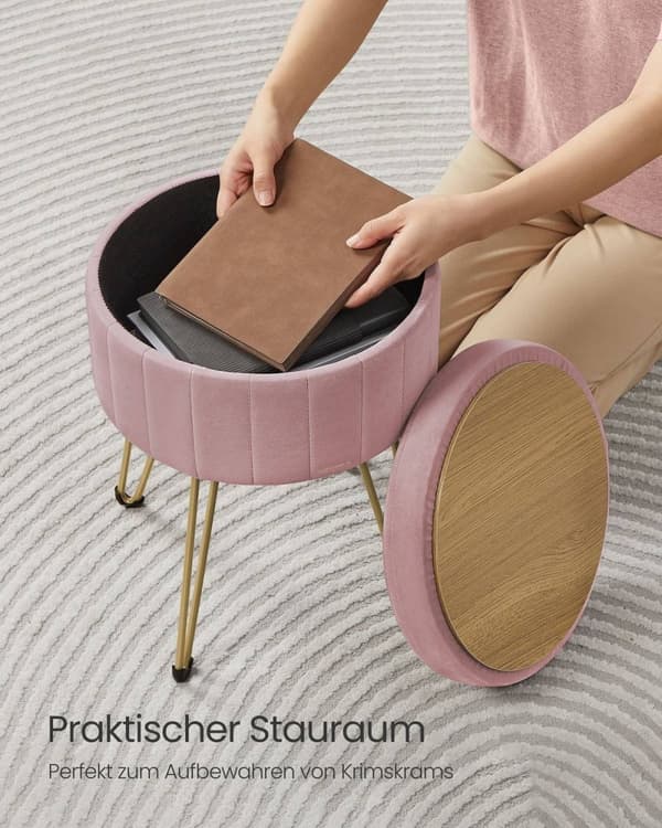 Rootz Velvet Vanity Stool - Meikkituoli - Pyöreä istuin - Mukava pehmuste - 39 cm x 44,4 cm - Pastellinpunainen