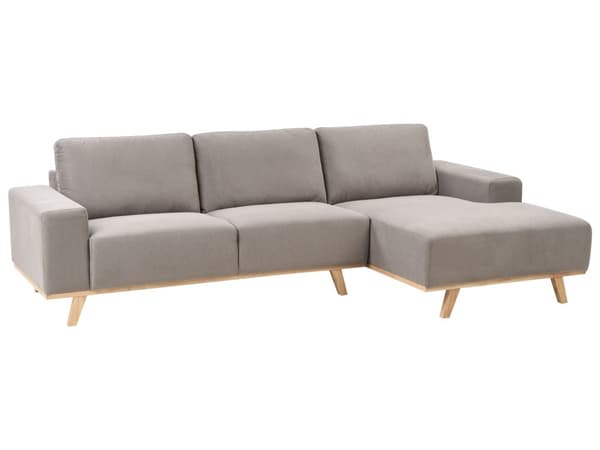 Hörnsoffa Taupe Klädsel Polyestertyg Ljusa Träben Kudde Ryggstöd Modern Design