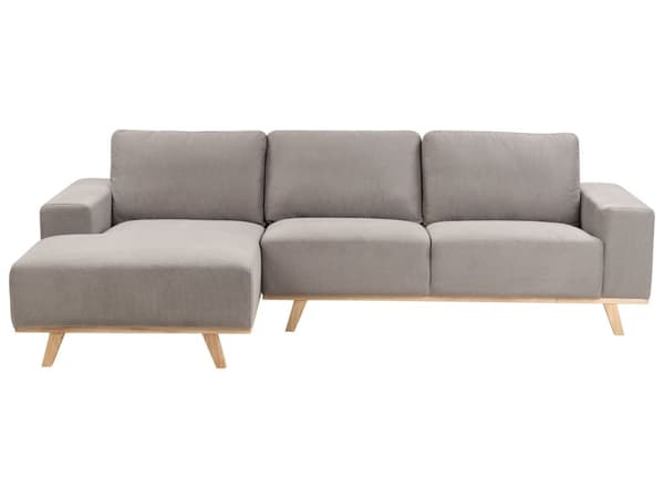 Hörnsoffa Taupe Klädsel Polyestertyg Ljusa Träben Kudde Ryggstöd Modern Design